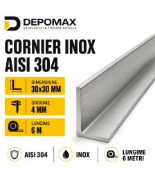 Cornier inox AISI 304, 30 x 30 x 4 mm, 6 metri